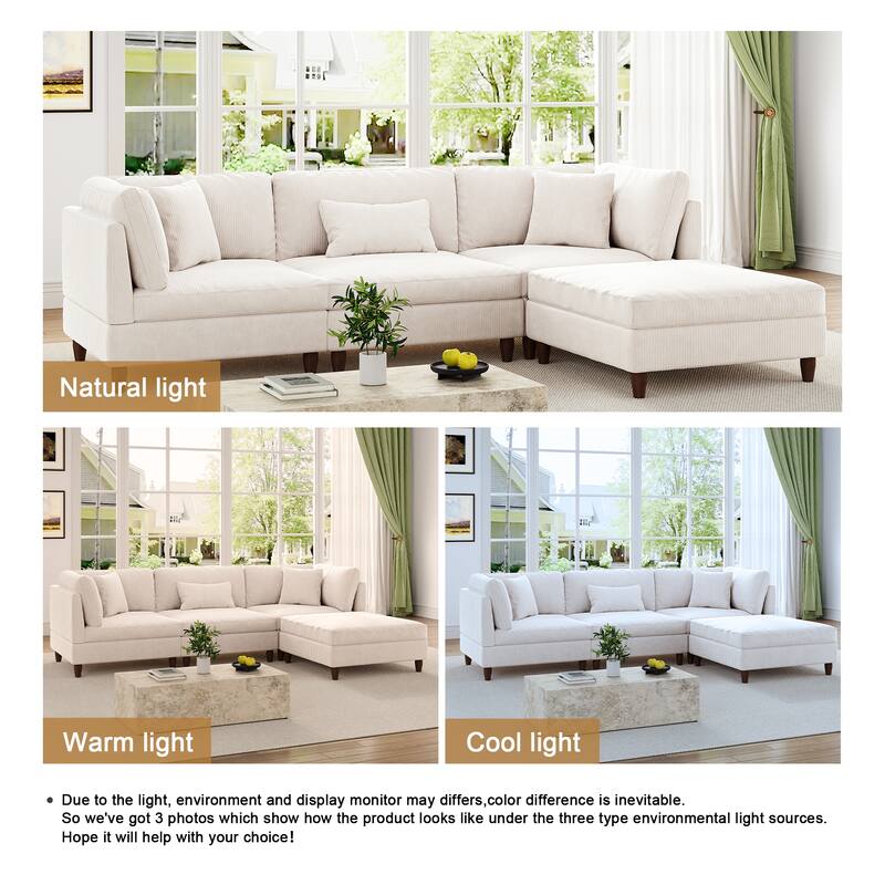 Modular Sectional Sofa Couch with Ottoman for Living Room Set - 112" W