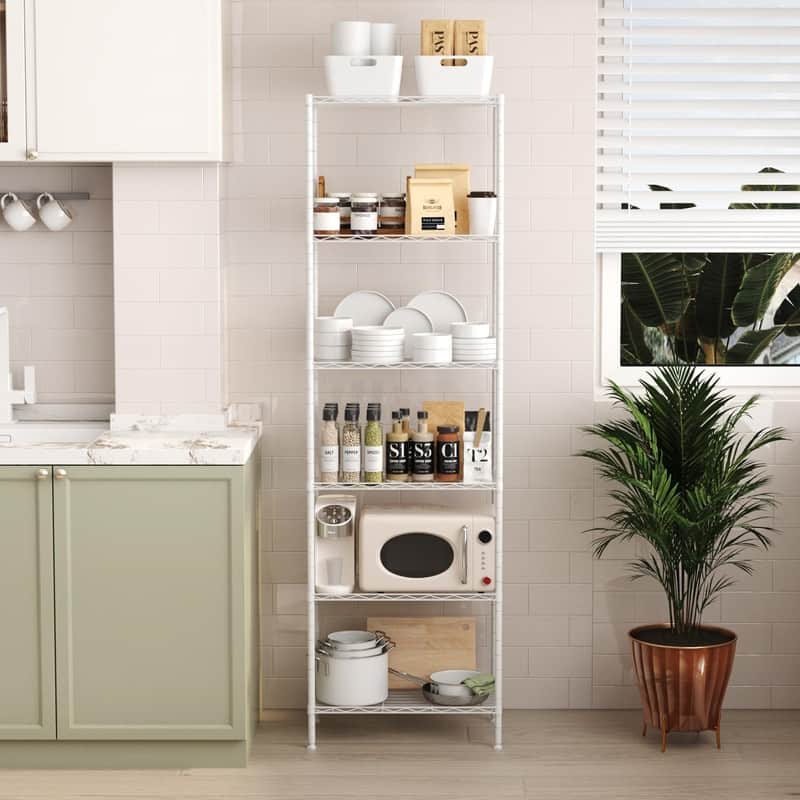 5-Shelving Unit, Adjustable Wire Shelving - 11.4"D x 21.3"W x 68.9"H