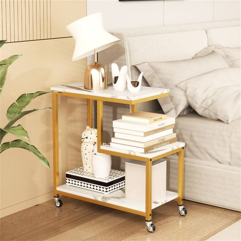 Engineered Wood and Metal G Shaped Side Table with Casters - 23" x 12" x 24"