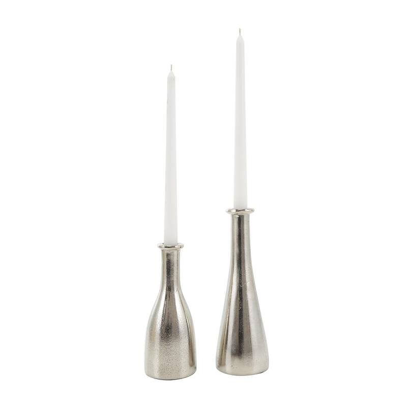 Aluminum Metal Decorative Candle Holder with Varying Shapes - Set of 2 Silver - Roche River Decor - Silver