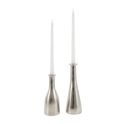 Aluminum Metal Decorative Candle Holder with Varying Shapes - Set of 2 Silver - Roche River Decor