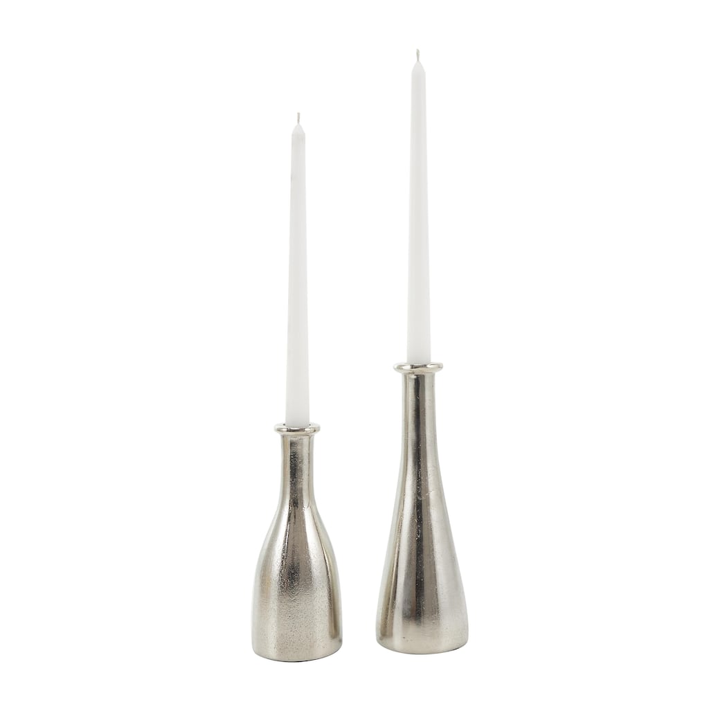 Aluminum Metal Decorative Candle Holder with Varying Shapes - Set of 2 Silver - Roche River Decor