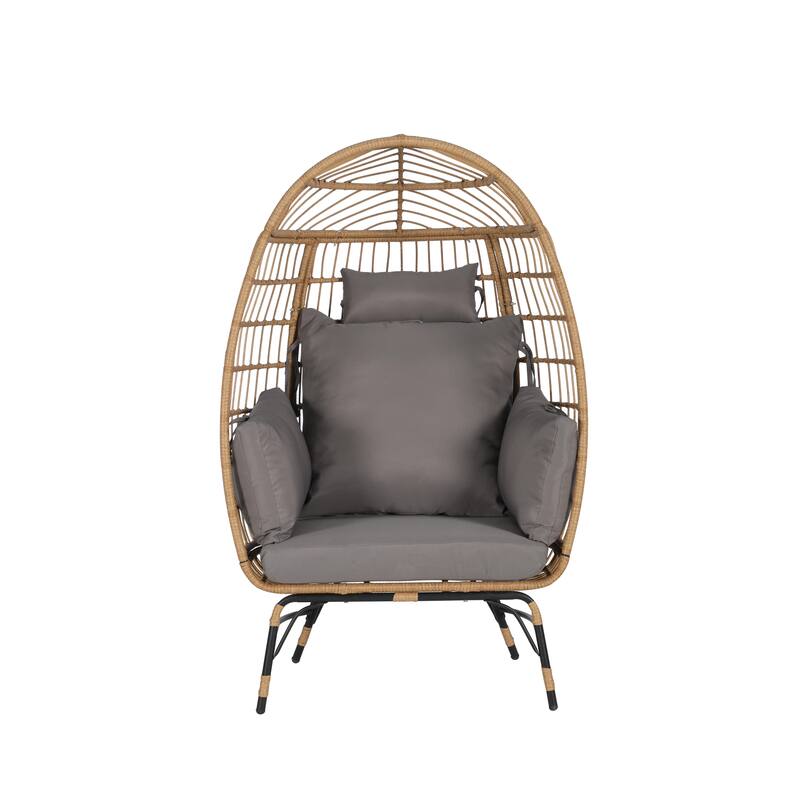 GDFStudio- Serena Oversized Wicker Egg Chair with Cushion and Pillow for Porch, Backyard, or Balcony