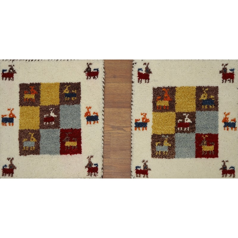 Hand Knotted Oriental 100% Wool Carpet Tribal Animal Pictorial Multi-Colored Gabbeh Area Rug - 1' 4'' X 1' 4''