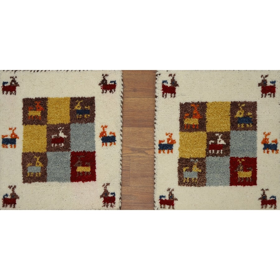 Hand Knotted Oriental 100% Wool Carpet Tribal Animal Pictorial Multi-Colored Gabbeh Area Rug - 1' 4'' X 1' 4''