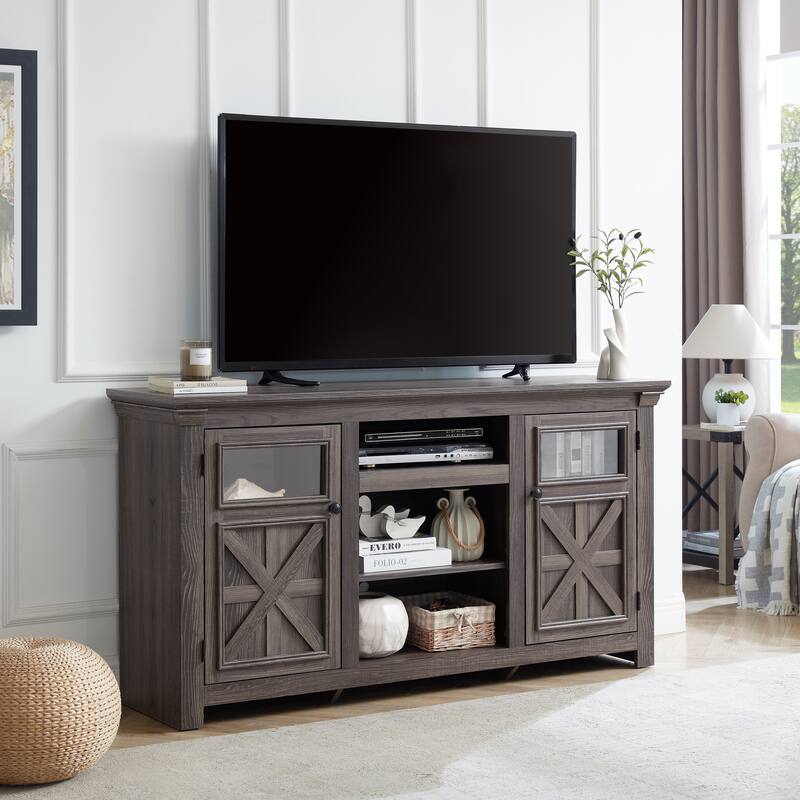 Farmhouse TV Stand with Storage, 2-Door Media Console, Barn Style Cabinet, Modern Entertainment Center, 60"