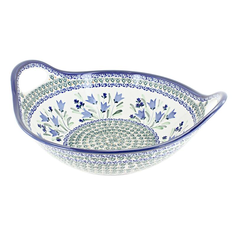 Blue Rose Polish Pottery 1347 Zaklady Deep Bowl with Handles - Blue Tulip