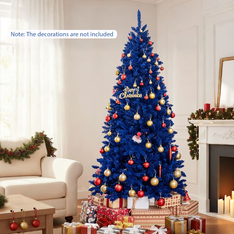 Gymax 7 FT Artificial Christmas Tree w/900 Branch Tips 340 LED Lights - Royal Blue
