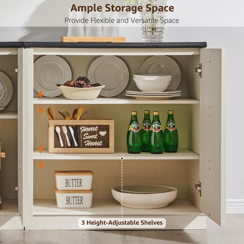 Buffet Cabinet with Arched Doors, Wood Sideboard with Adjustable Shelf