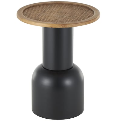 Metal Handmade Pedestal Accent Table with Brown Rattan Tabletop - Black - Roche River Decor