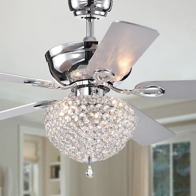 Swarna Chrome 5-blade 52-inch Lighted Ceiling Fan with Crystal Bowl Chandelier (Remote Controlled)