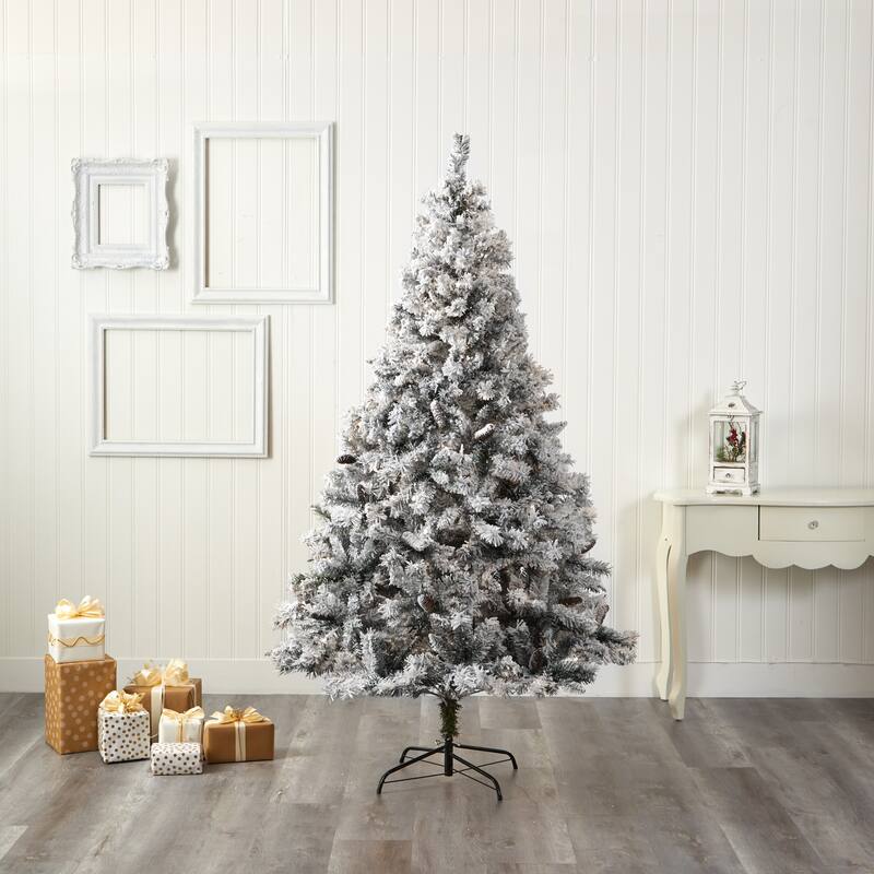7' Flocked with White Pinecones Artificial Christmas Tree, Unlit - 7 Foot