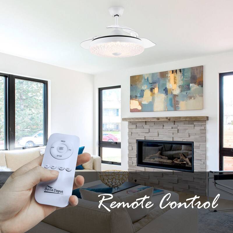 42" Black Modern Retractable Ceiling Fan with LED Light and Remote Control