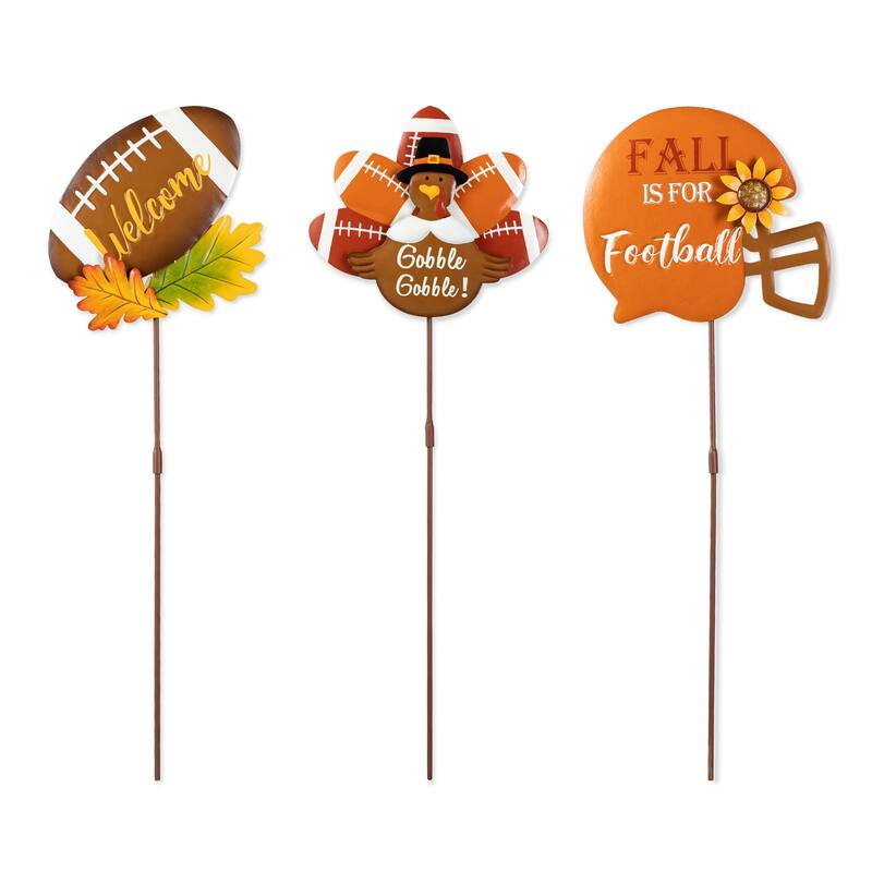 Glitzhome Fall Thanksgiving Metal Pumpkin Scarecrow Football Turkey Yard Stakes
