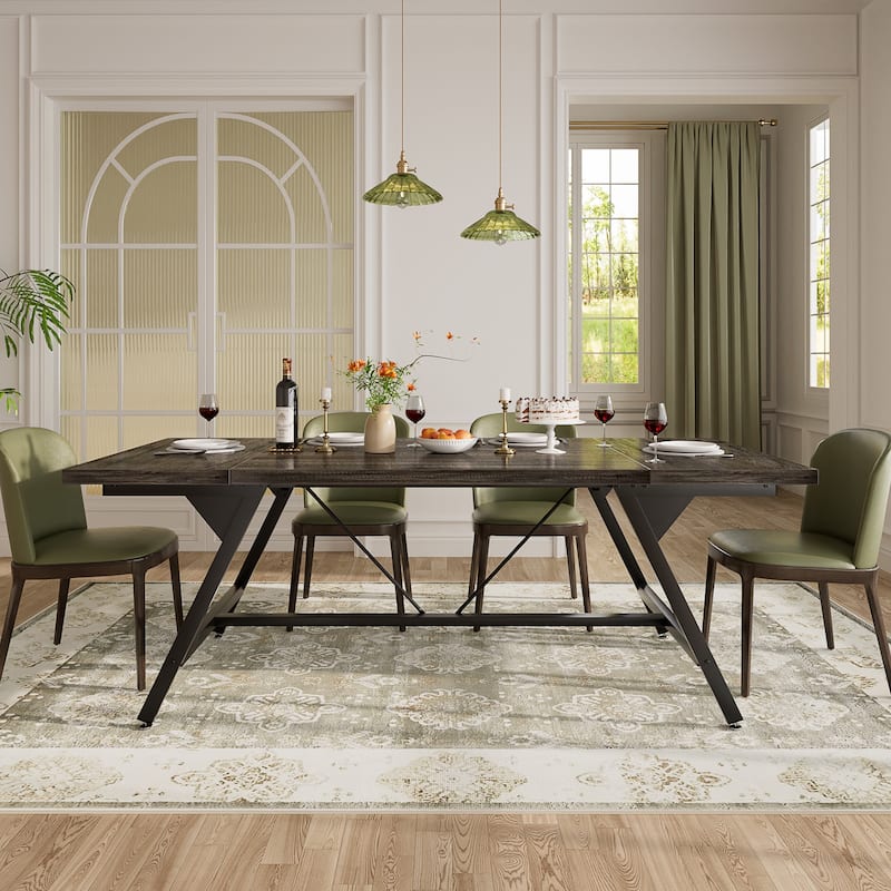 70.8-in Modern Farhouse Dining Table for 6 people, Large Kitchen Desk for Dining Room