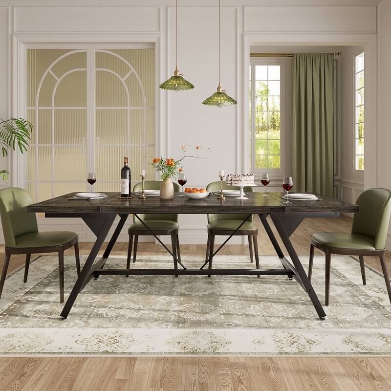 Farmhouse Dining Table for 8 People, 70.8-Inch Rectangular Wood Kitchen Table