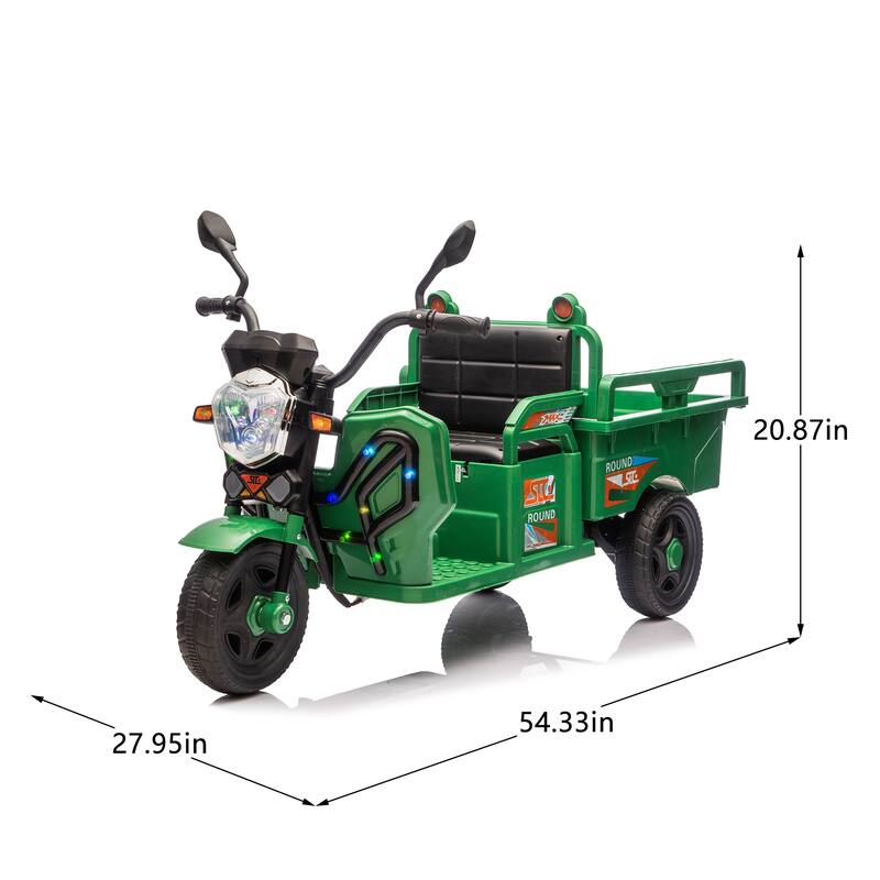 12V Kids Electric 3-Wheel Cargo Truck with Storage, LED Lights, Music, Anti-Slip Wheels, Wide Seat & Stable Trike Design