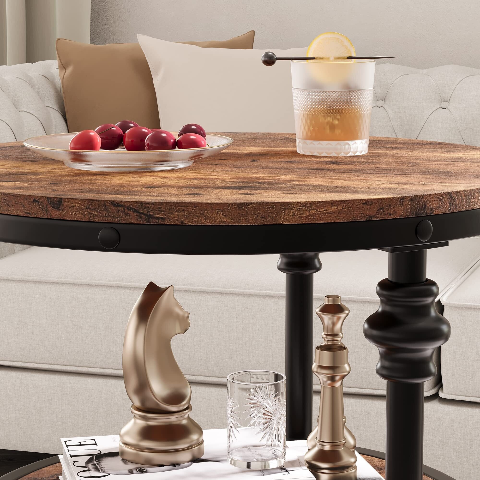 nui♡ページ Round End Table, 3-Tier Side Table Living Room Accent Table
