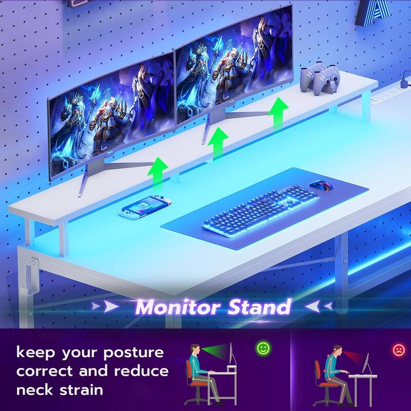 51in Computer Office Desk Storage Shelves Drawer Power Outlets
