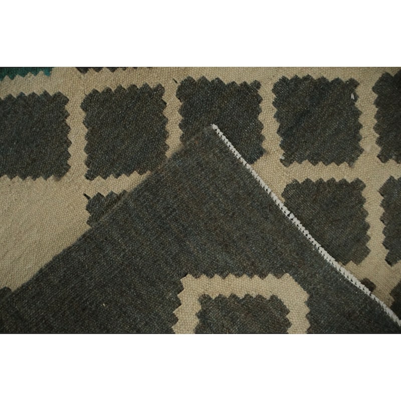 Hand Woven Oriental 100% Wool Carpet Southwestern Tribal Greys & Charcoal Kilim Area Rug - 9' 9'' X 6' 9''