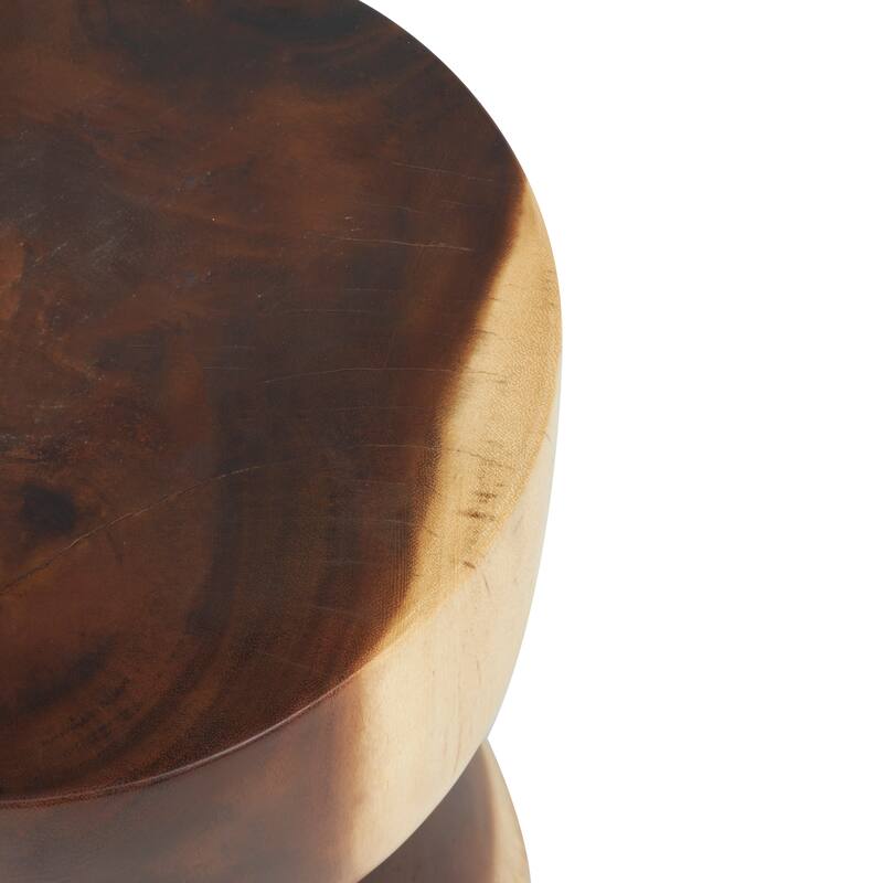 Brown Wood Handmade Hourglass Side End Accent Table with Natural Wood Grain