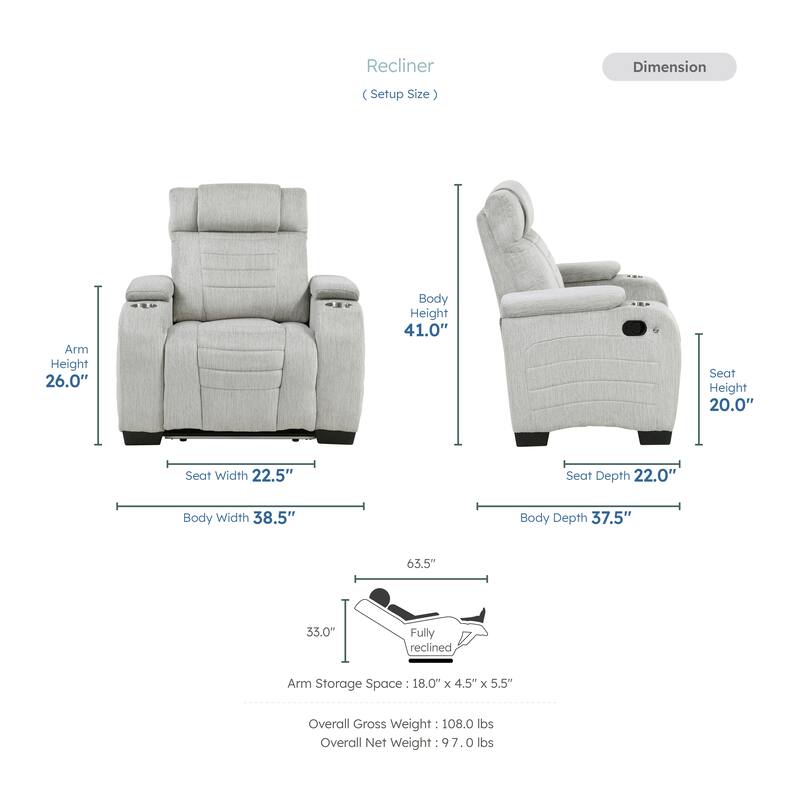 Coast 38.5" Microfiber Manual Recliner - Storage Arm, Cup Holder & LED