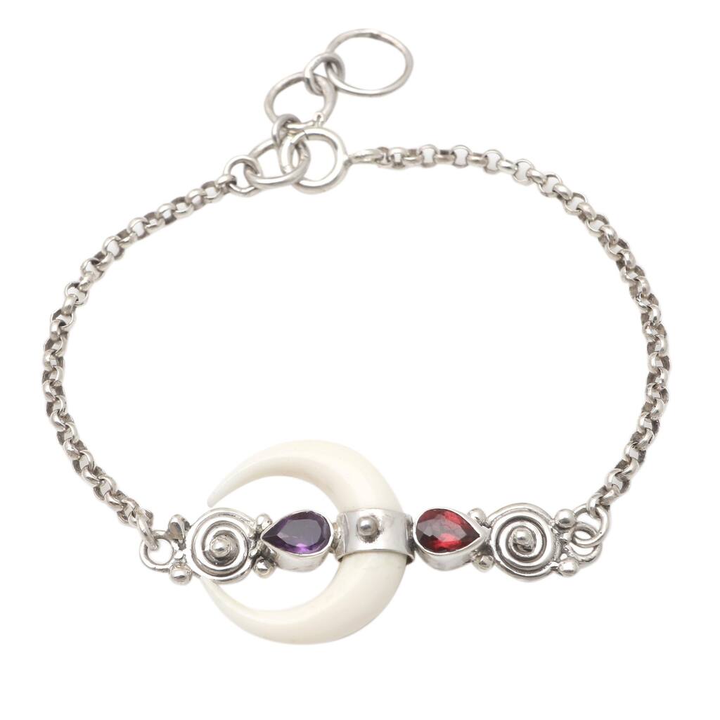 Novica Handmade Moonlight Garnet And Amethyst Link Bracelet - White