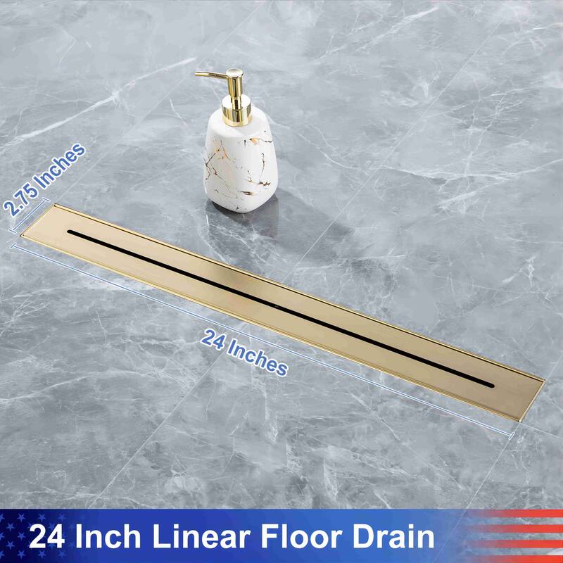 24'' W Linear Grid Drain, Brushed Gold