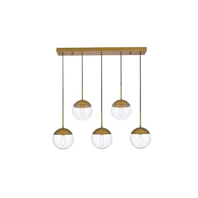 5-Light Pendant with Clear Glass (Brass, Chrome, Black)