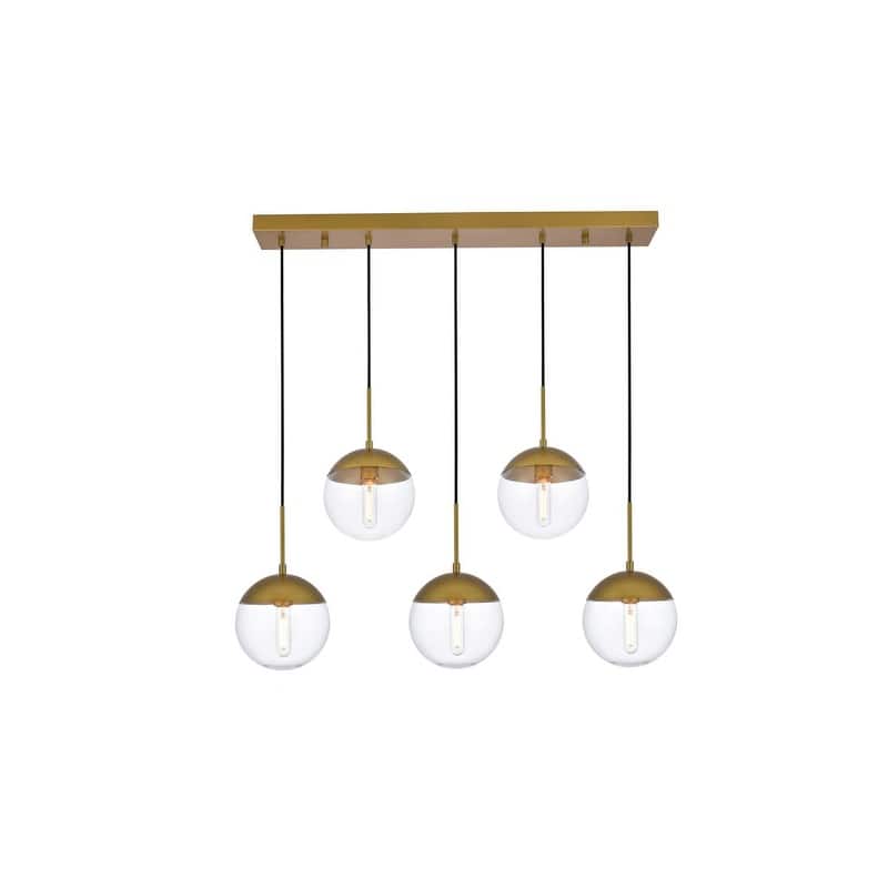 5-Light Pendant with Clear Glass (Brass, Chrome, Black)