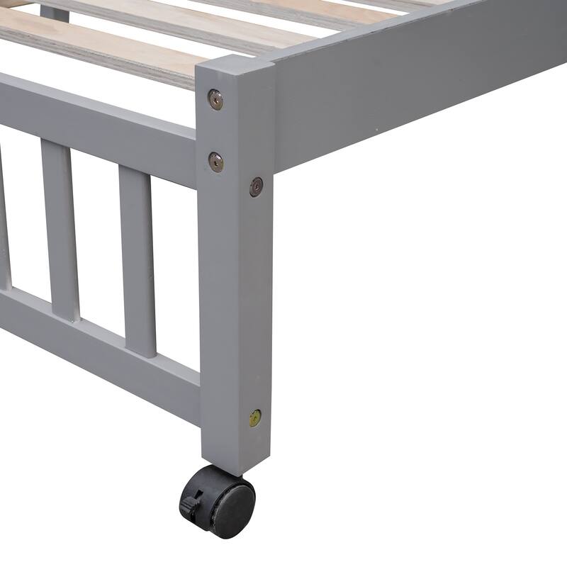 Twin Over Full Bunk Bed with Wheels, 6 Drawers and 3 Shelves