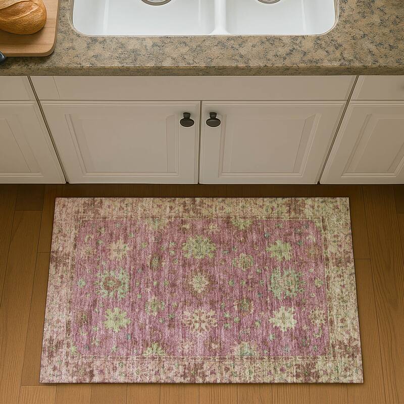 Premium Washable Super Soft Traditional Caply Mayfield Rug - Pink - 1'8" x 2'6"