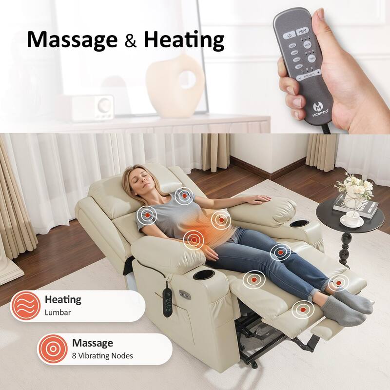 MCombo Lay Flat Dual Motor Power Lift Recliner Chair Sofa with Heat and Massage, Infinite Position, Faux Leather 7661