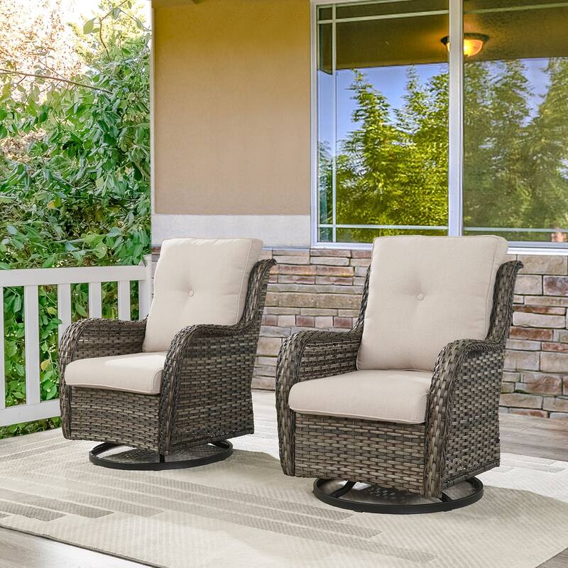 ArcoBay Wicker PE Rattan Outdoor Patio Swivel Glider Chairs with 4'' Olefin Cushions (2-Pack) - Gray Wicker - Beige