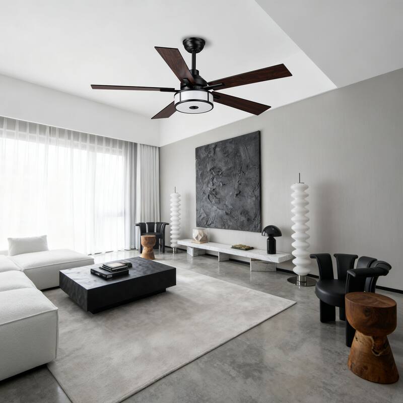 52" Modern Black Reversible Dimmable Integrated LED Ceiling Fan with Light and Remote - 52" W x 52" D x 17.72" H