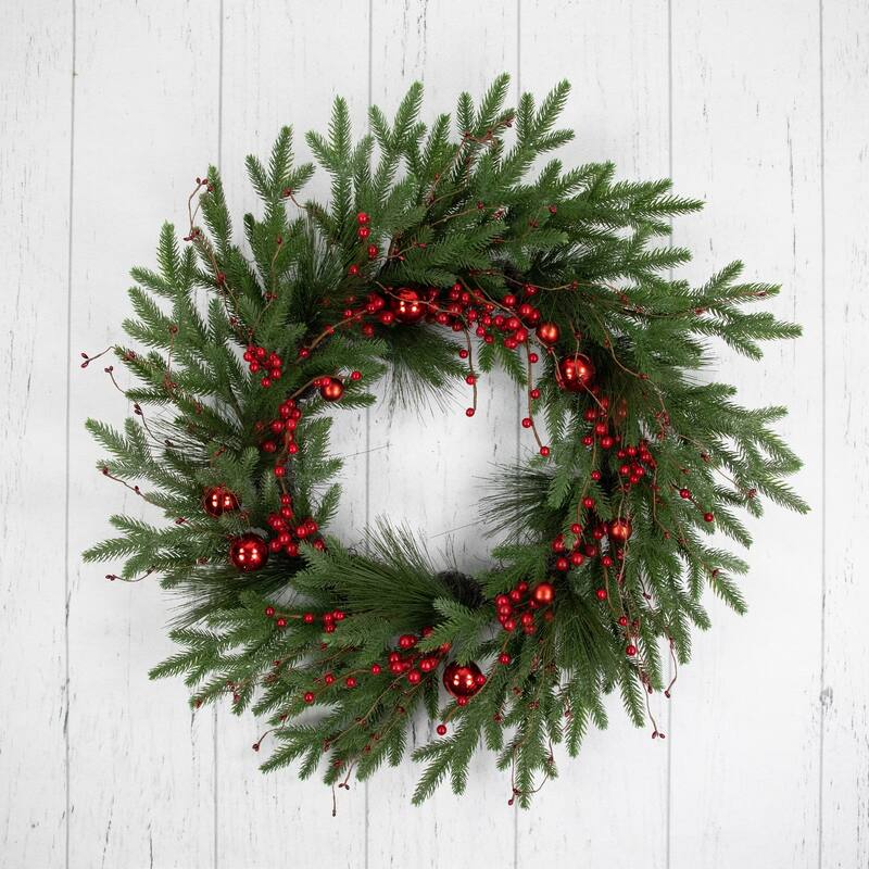 real touch™️ berries and pine artificial christmas wreath 32" unlit