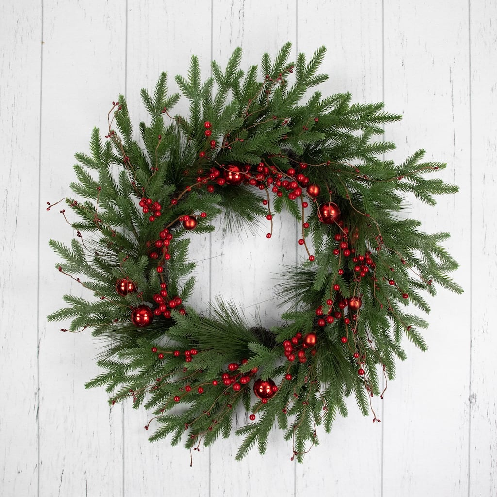 real touch™️ berries and pine artificial christmas wreath 32" unlit