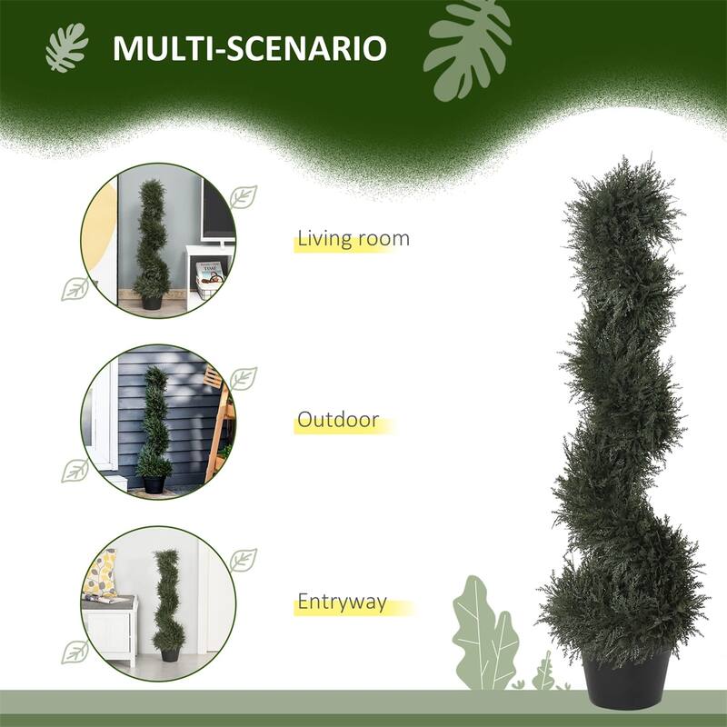 Artificial Spiral Cedar Topiary Tree 35.5 Inch Dark Green Lifelike Faux Plant Indoor Outdoor Decorative with Cement Pot
