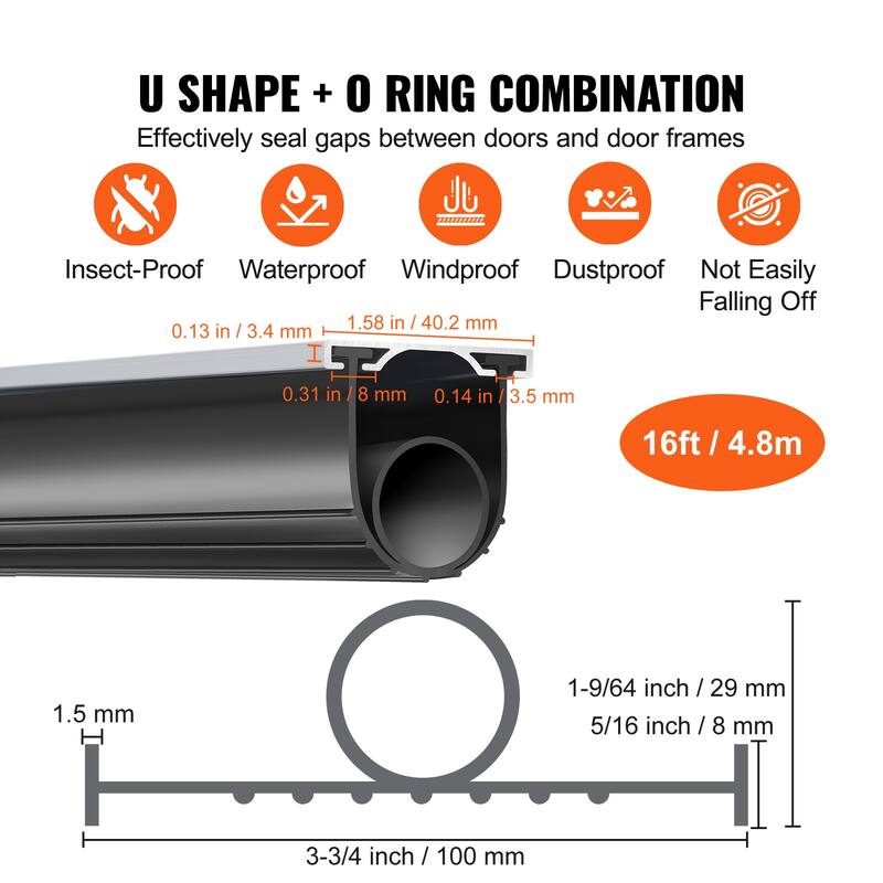 Garage Door Seals Bottom Rubber, U Shape +O Ring Garage Door Weather Stripping, Weatherproof Threshold Buffering Sealing Rubber