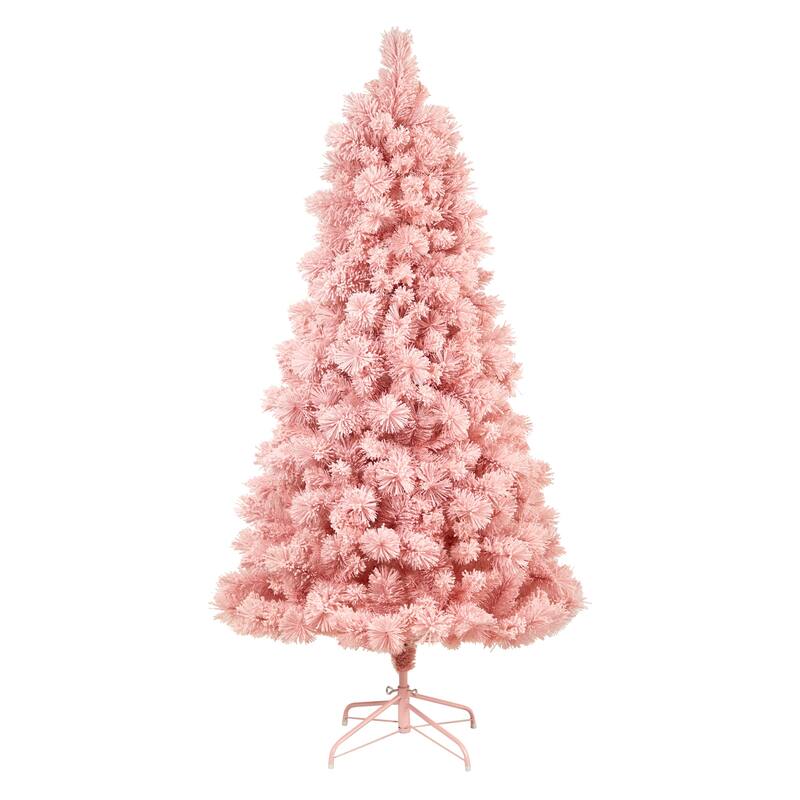 7ft. Holiday Pink Cashmere Artificial Christmas Tree with 300 LED Lights & 599 Branches - Playful Festive X-Mas Showpiece