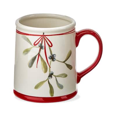 Kisses Under The Mistletoe Ceramic Mug 18oz Christmas Drinkware Red Dishwasher Safe 4.75in H x 3.75in Dia
