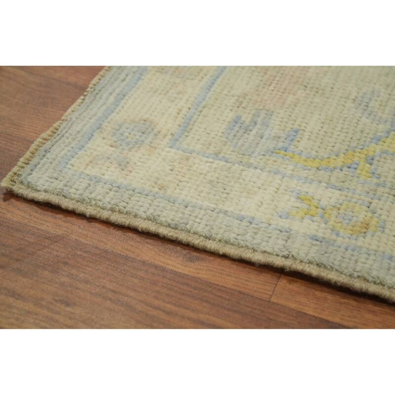 Vegetable Dye Wool Oushak Turkish Area Rug, Floral Geometric Carpet - 10' 1'' X 8' 3''