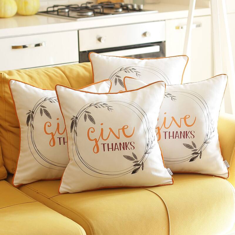 Decorative Fall Thanksgiving Throw Pillow Cover Quote Square Set of 4