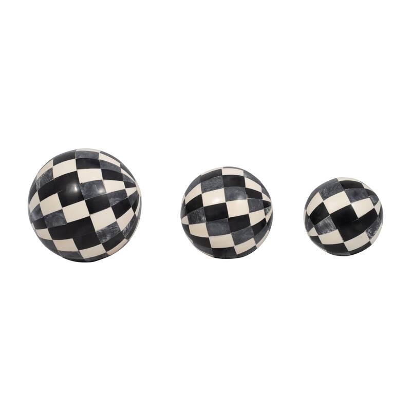 Sagebrook Home 4/5/6" Checkered Orbs, Round (Set of 3) - 6" x 6" x 6"