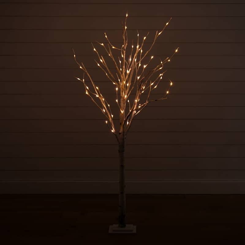 5' Pre-Lit Slim Birch Artificial Christmas Tree, Warm White LED Lights - 5 Foot
