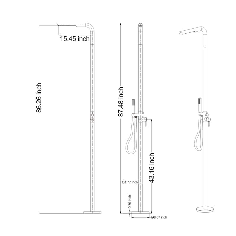 87.5"H Stainless Steel Freestanding Outdoor Shower with Handheld Shower