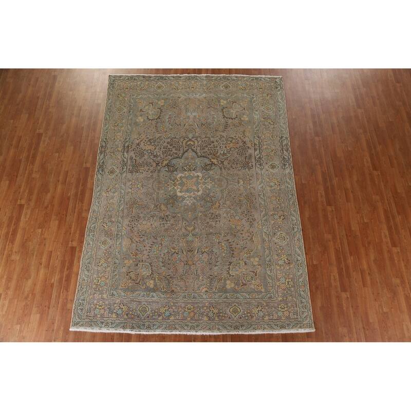 Hand Knotted Oriental 100% Wool Carpet Traditional Floral Brown Tabriz Area Rug - 11' 3'' X 7' 10''