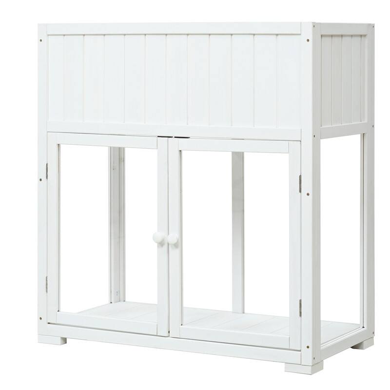 Mini Wood Cold Frame, 2 Doors Garden Greenhouse with Wheels