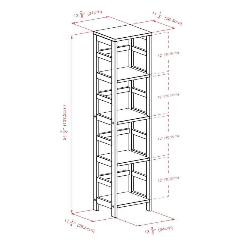 Capri 5-Pc Narrow Storage Shelf with 4 Foldable Fabric Baskets, Espresso and Black - 13.39 x 11.22 x 54.8 inches