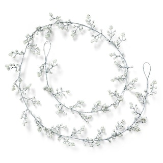 Christmas White Beaded Pearl Garland Glass Beads Metal 72in Decor